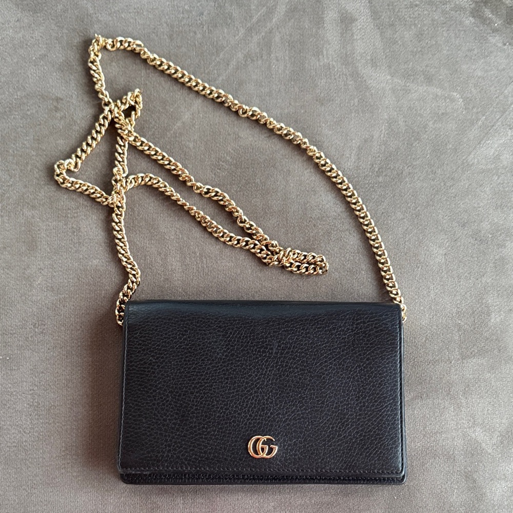 Gucci Black Crossbody with Gold Chain